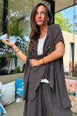 Sandbar Linen Blend Drape Front Cap Sleeve Gilet Chocolate